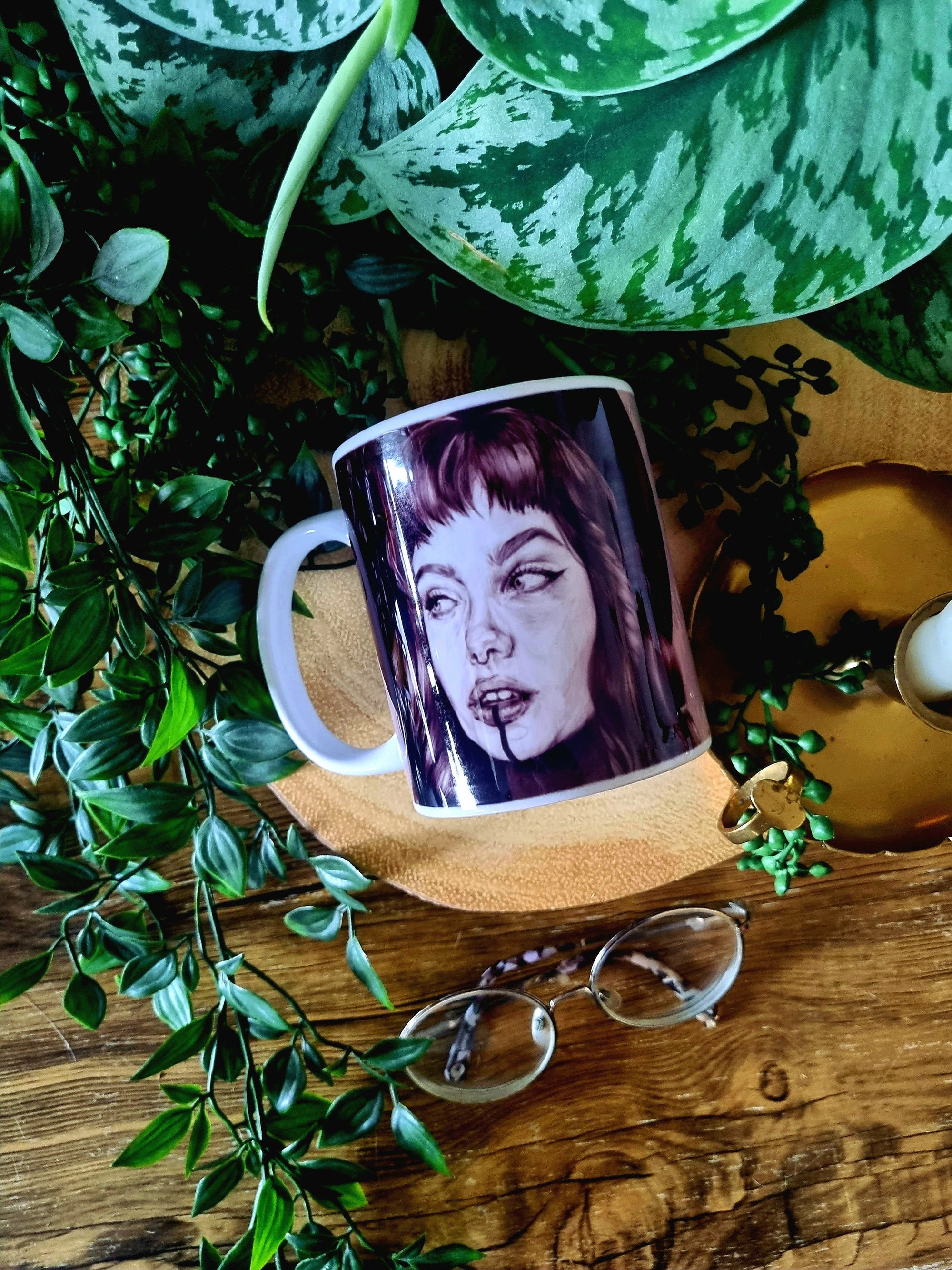 One of a kind design functional art sublimation illustration mug with black and white portrait perfect gift and statement piece home decor
