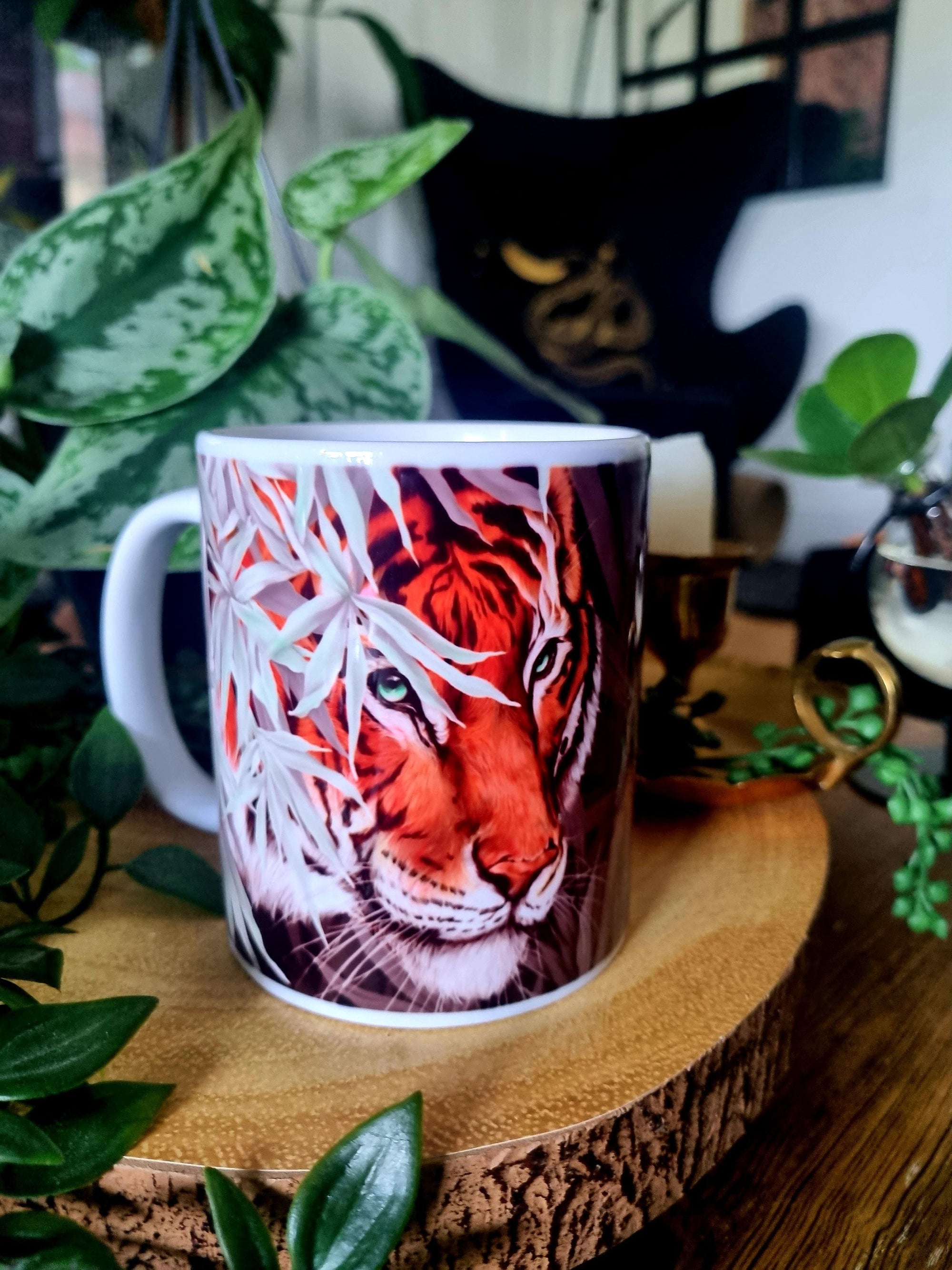 Beautiful bright bold Bengal tiger art illustration functional art mug with bright bold colours and detail perfect gift & home decor art mug