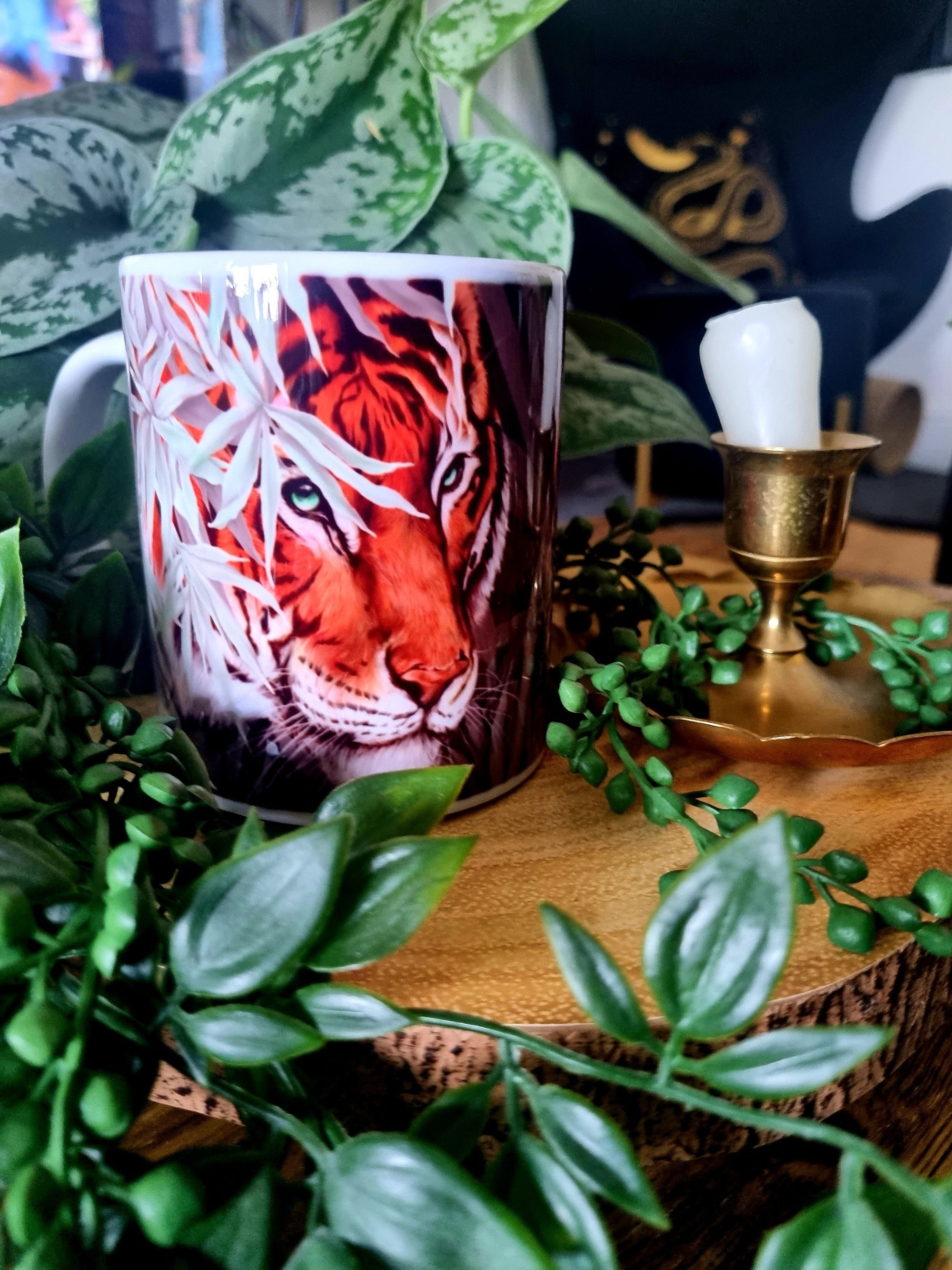 Beautiful bright bold Bengal tiger art illustration functional art mug with bright bold colours and detail perfect gift & home decor art mug