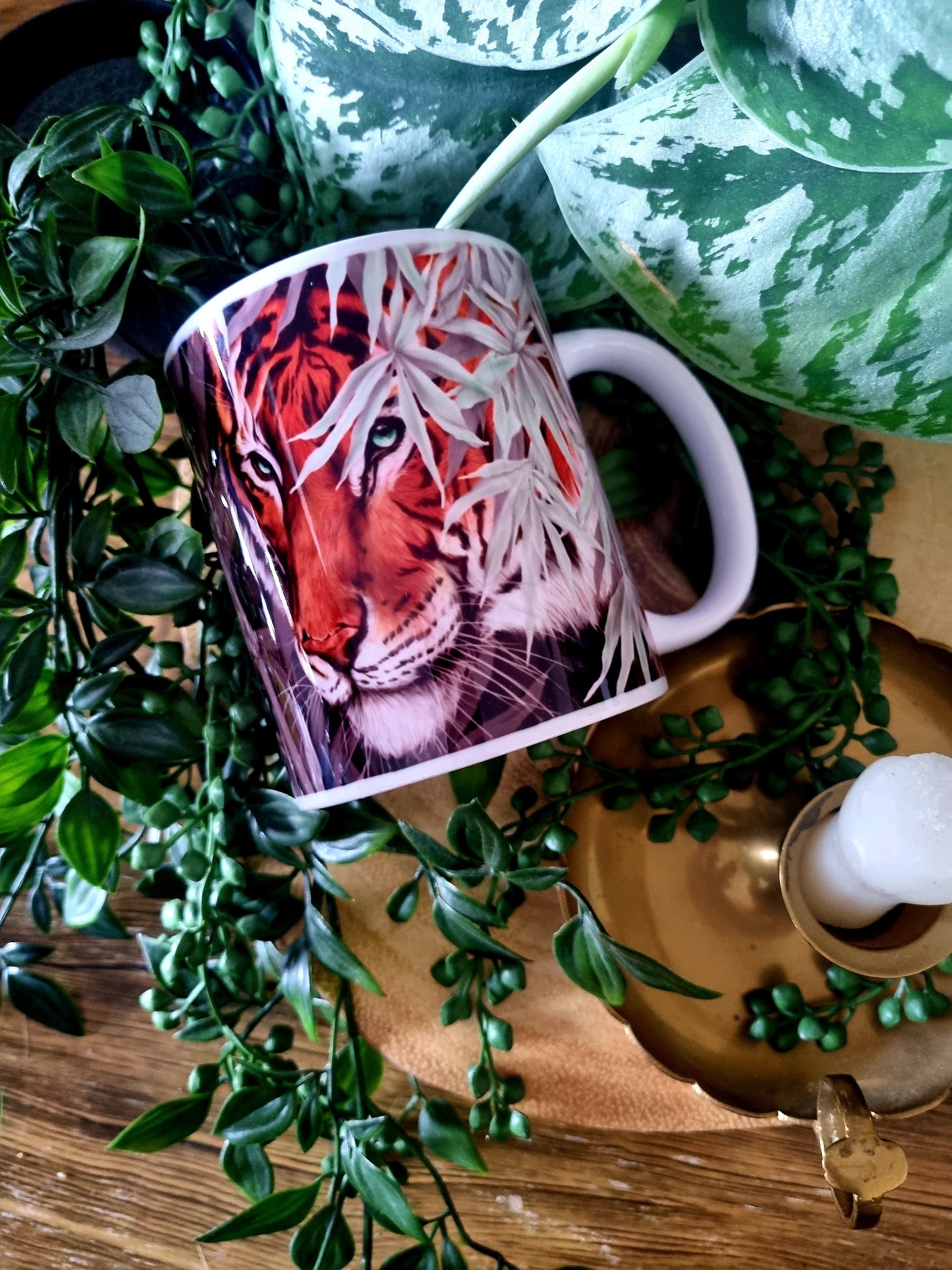 Beautiful bright bold Bengal tiger art illustration functional art mug with bright bold colours and detail perfect gift & home decor art mug