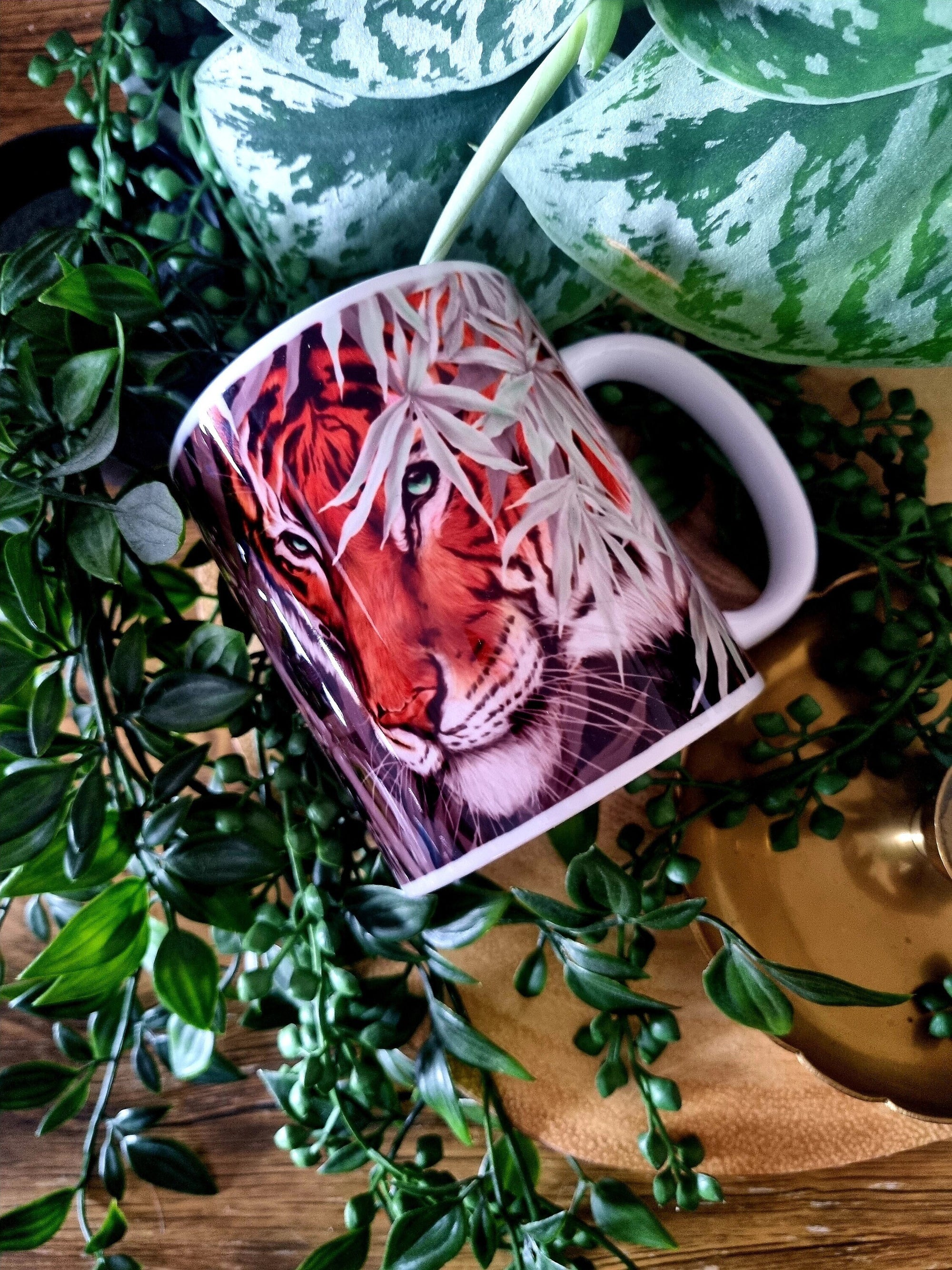 Beautiful bright bold Bengal tiger art illustration functional art mug with bright bold colours and detail perfect gift & home decor art mug