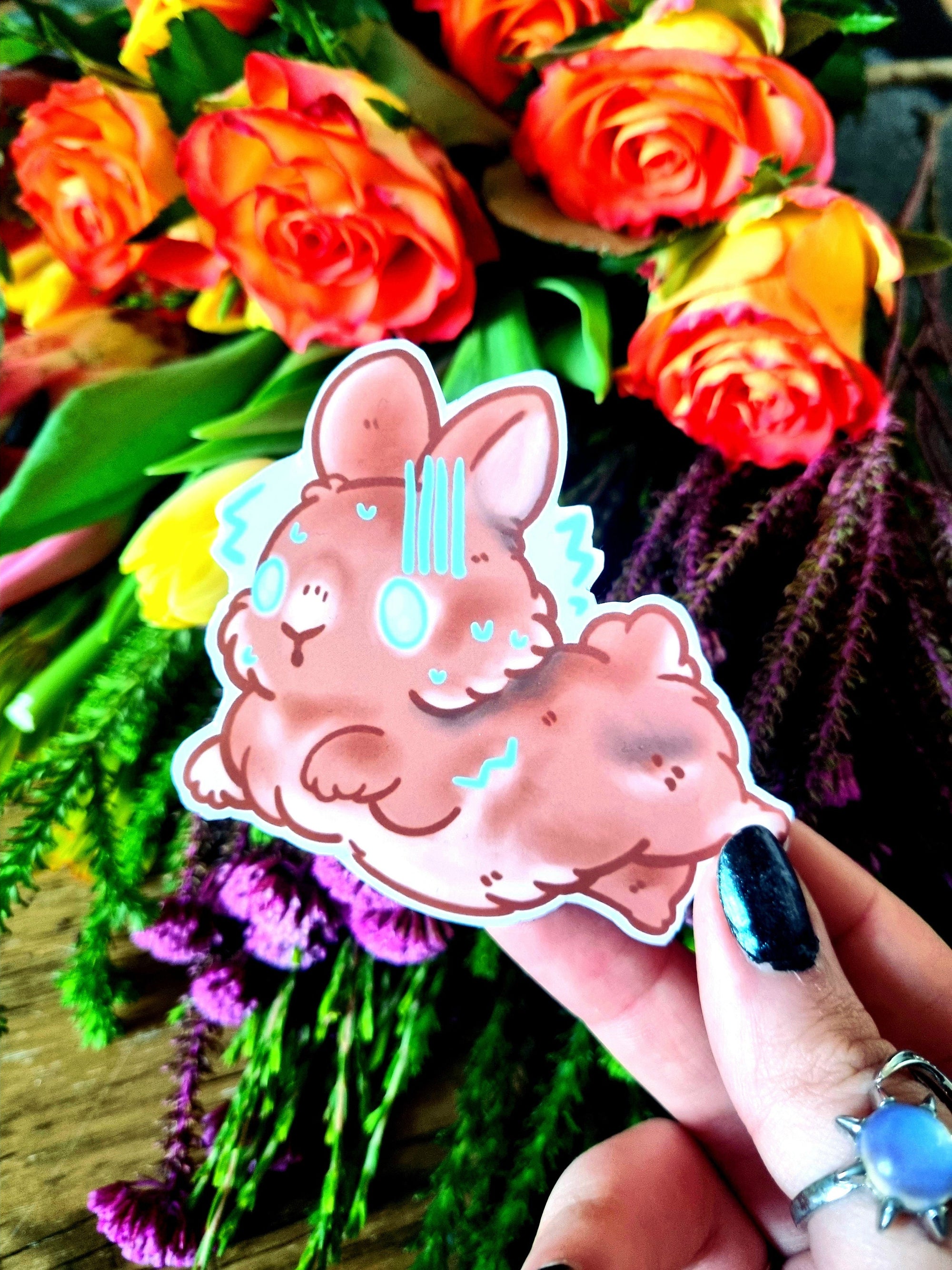 kawaii cute adorable anime art illustration shocked scared rabbit bun waterproof vinyl sticker or magnet perfect for planner or scrapbooking