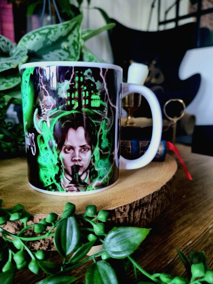 Wednesday Adams, Adams family, horror, spooky, Halloween, one of a kind illustration art design mug. Perfect gothic gift tea cup