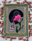 beautiful modern digital painting colour popping pink robin bird illustration nature wall art perfect for home decor.