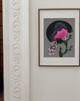 beautiful modern digital painting colour popping pink robin bird illustration nature wall art perfect for home decor.
