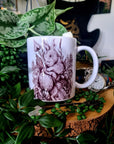 Unique design functional art sublimation rabbit illustration mug black & white monochrome perfect gift home decor Alice in wonderland