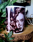 One of a kind design functional art sublimation illustration mug with black & white vintage flapper pinup girl perfect gift and home decor
