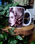 One of a kind design functional art sublimation illustration mug with black & white vintage flapper pinup girl perfect gift and home decor