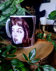 One of a kind design functional art sublimation illustration mug with black and white portrait perfect gift and statement piece home decor