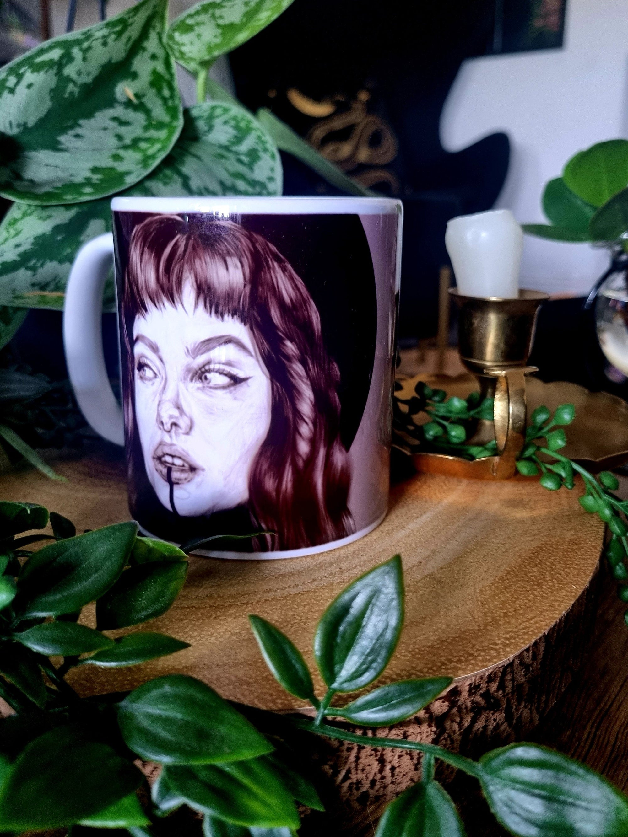 One of a kind design functional art sublimation illustration mug with black and white portrait perfect gift and statement piece home decor