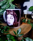 One of a kind design functional art sublimation illustration mug with black and white portrait perfect gift and statement piece home decor