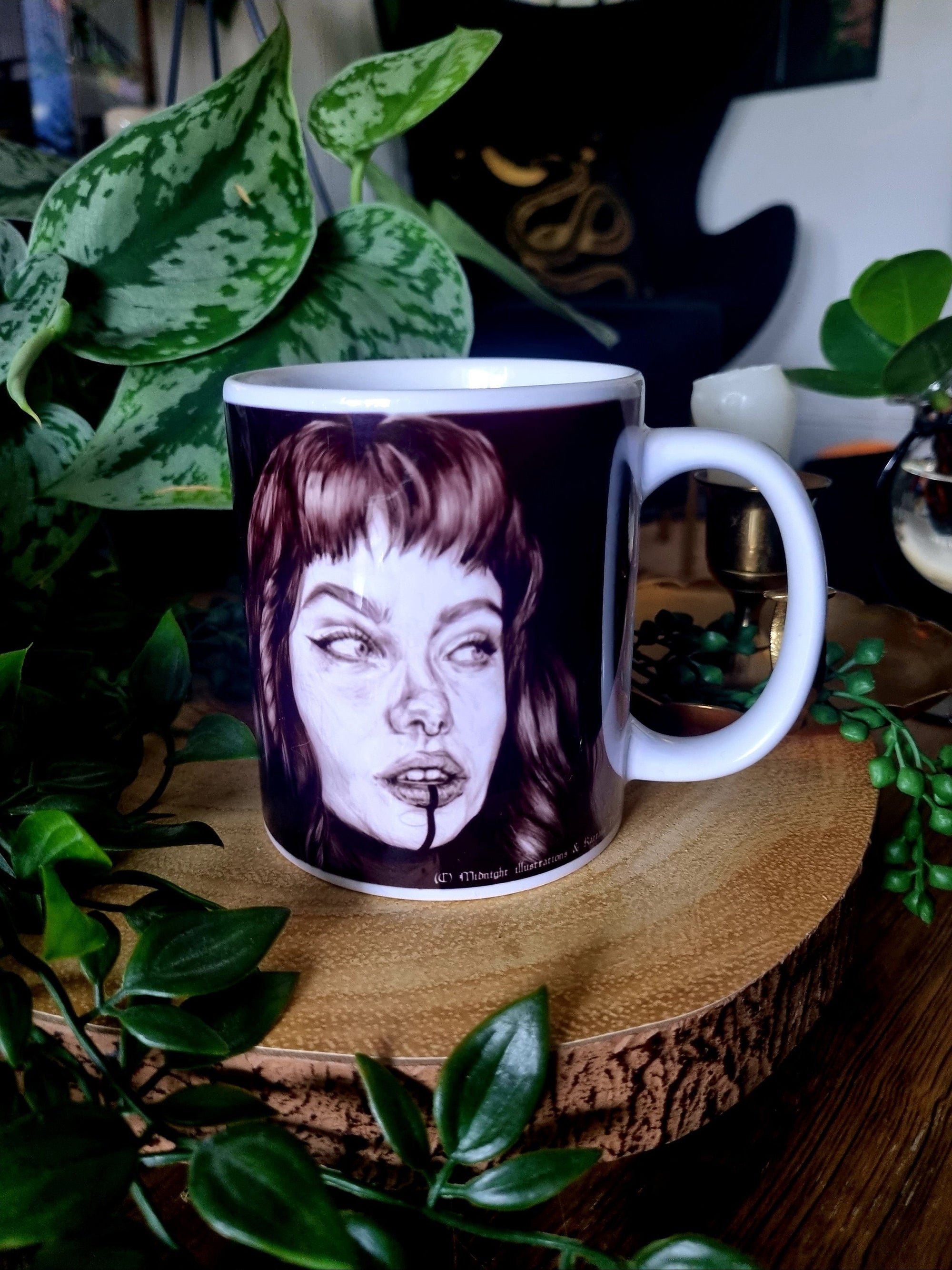 One of a kind design functional art sublimation illustration mug with black and white portrait perfect gift and statement piece home decor