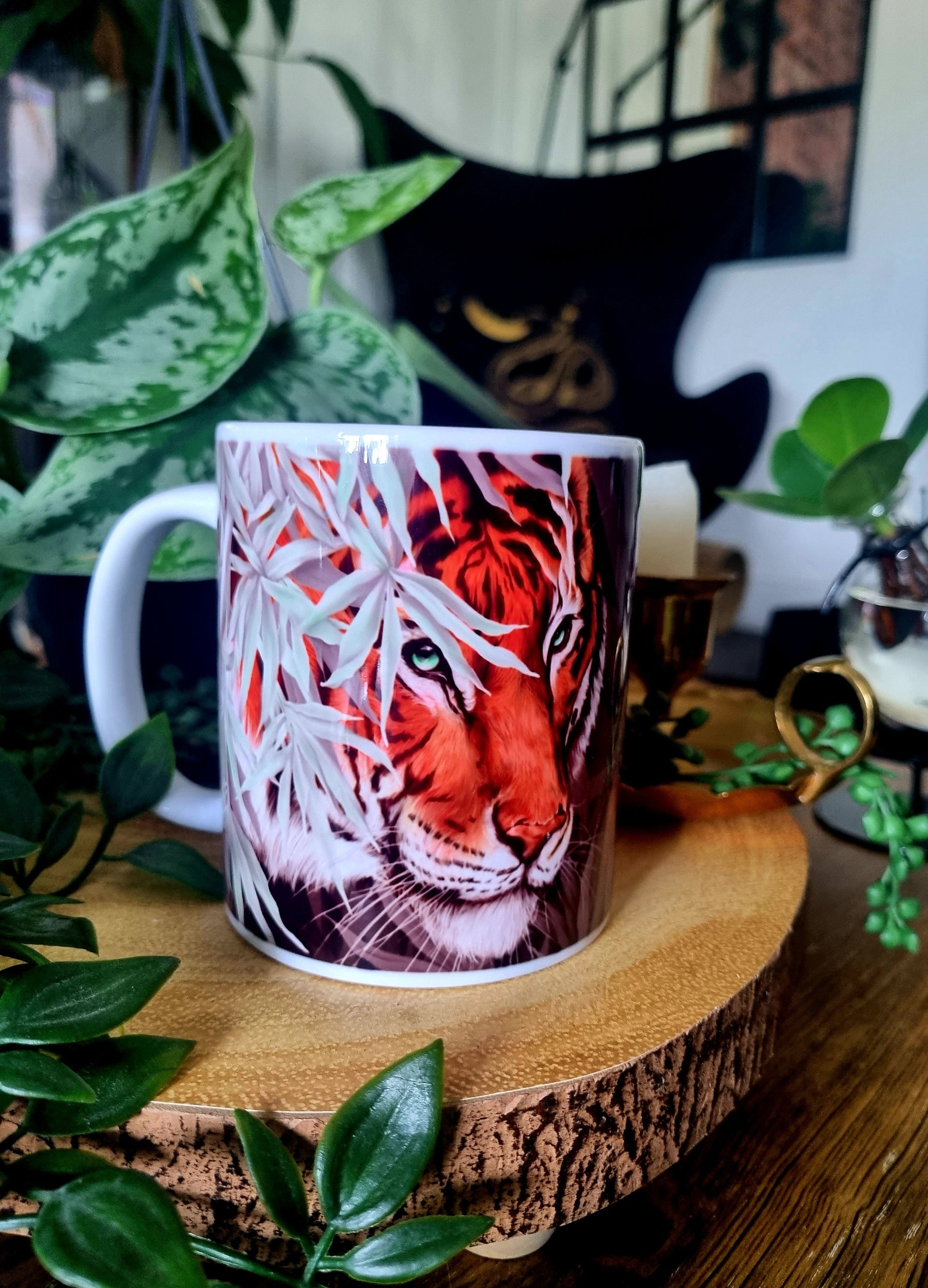 Beautiful bright bold Bengal tiger art illustration functional art mug with bright bold colours and detail perfect gift & home decor art mug