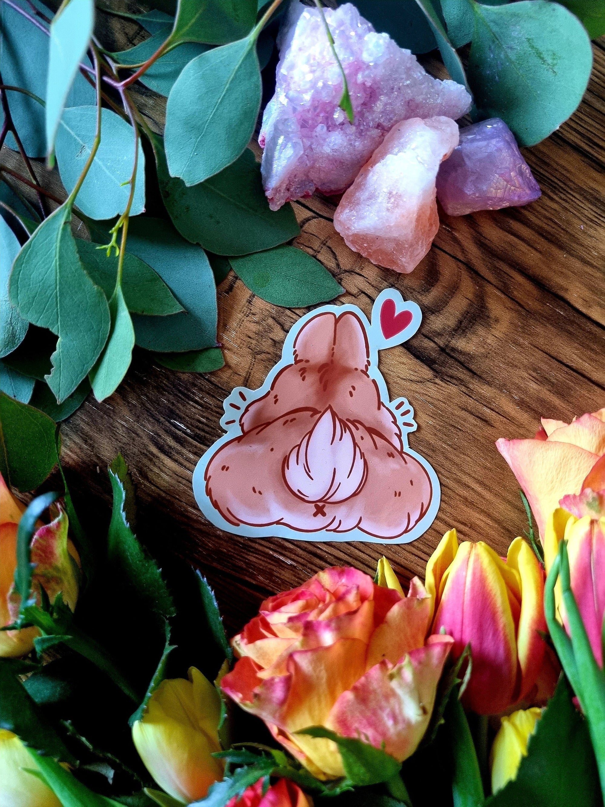 kawaii cute adorable anime art illustration rabbit bun waterproof vinyl sticker or magnet perfect for planner or scrapbooking Bunny butt