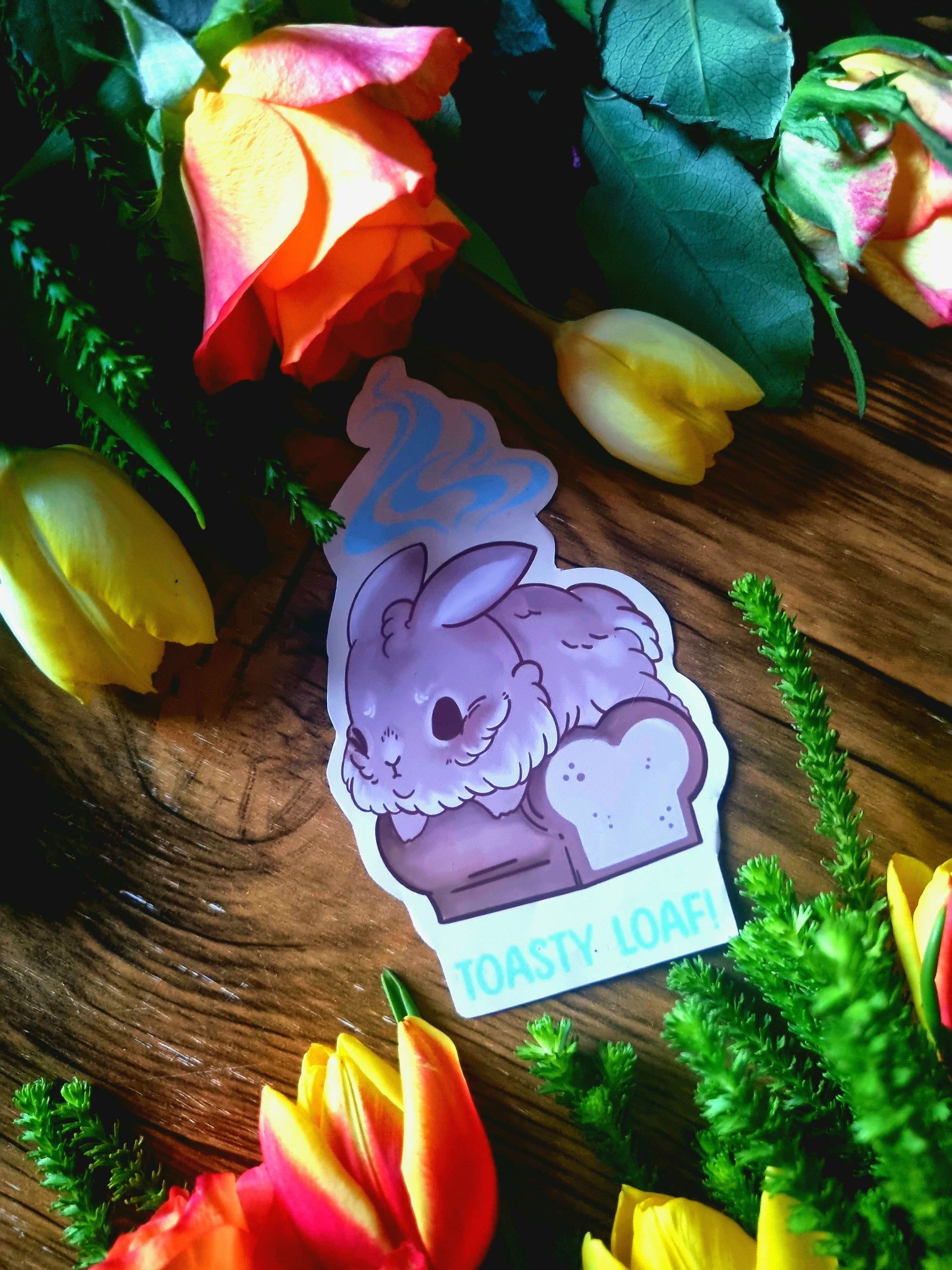 kawaii cute adorable anime art illustration rabbit bun waterproof vinyl sticker or magnet perfect for planner scrapbooking Toasty loaf pun