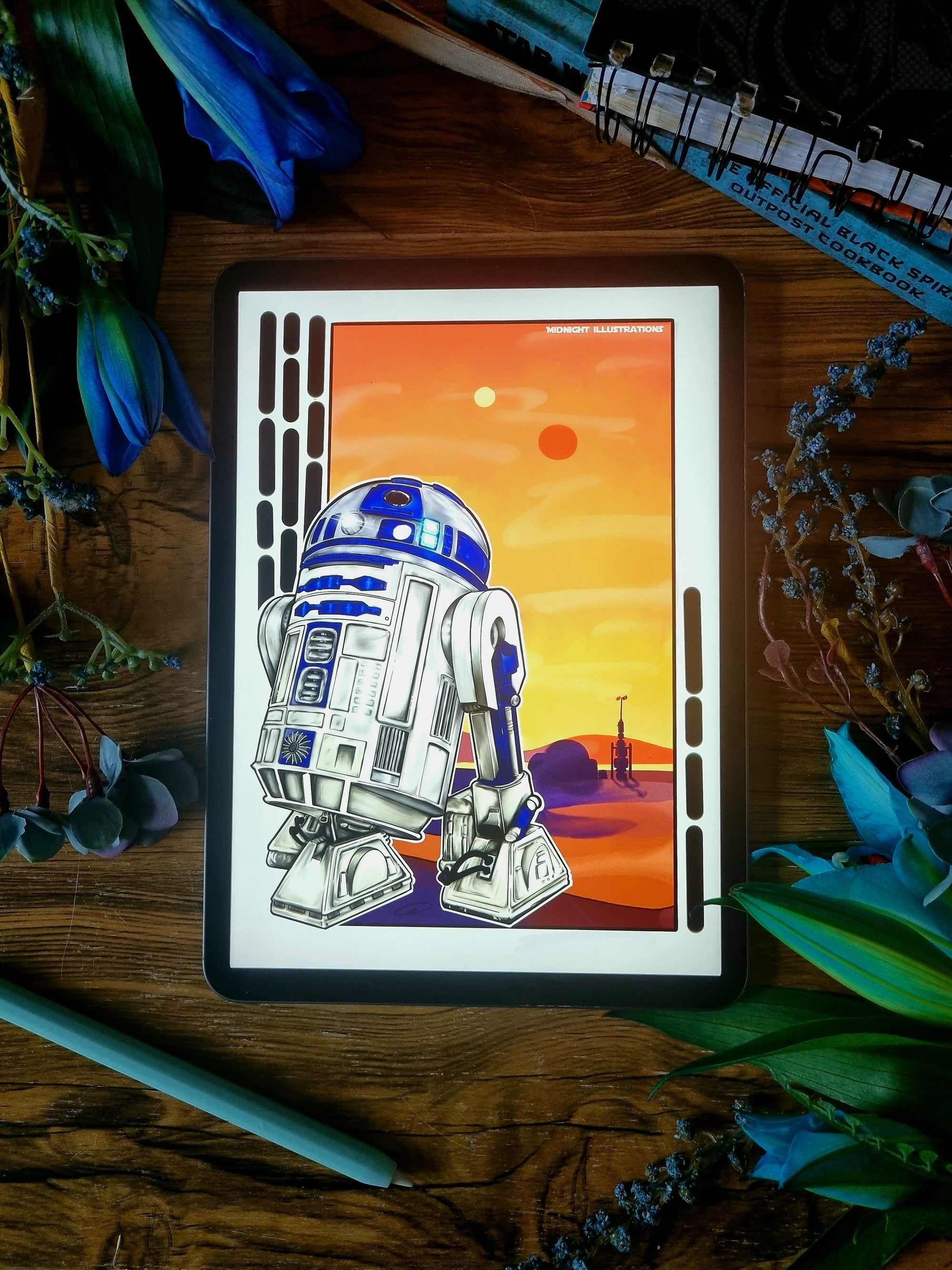 Droid| r2d2 | beautiful hand-drawn comic art | art print | illustration | Wall art |tatooine | unique | space | geeky | starwars| home decor