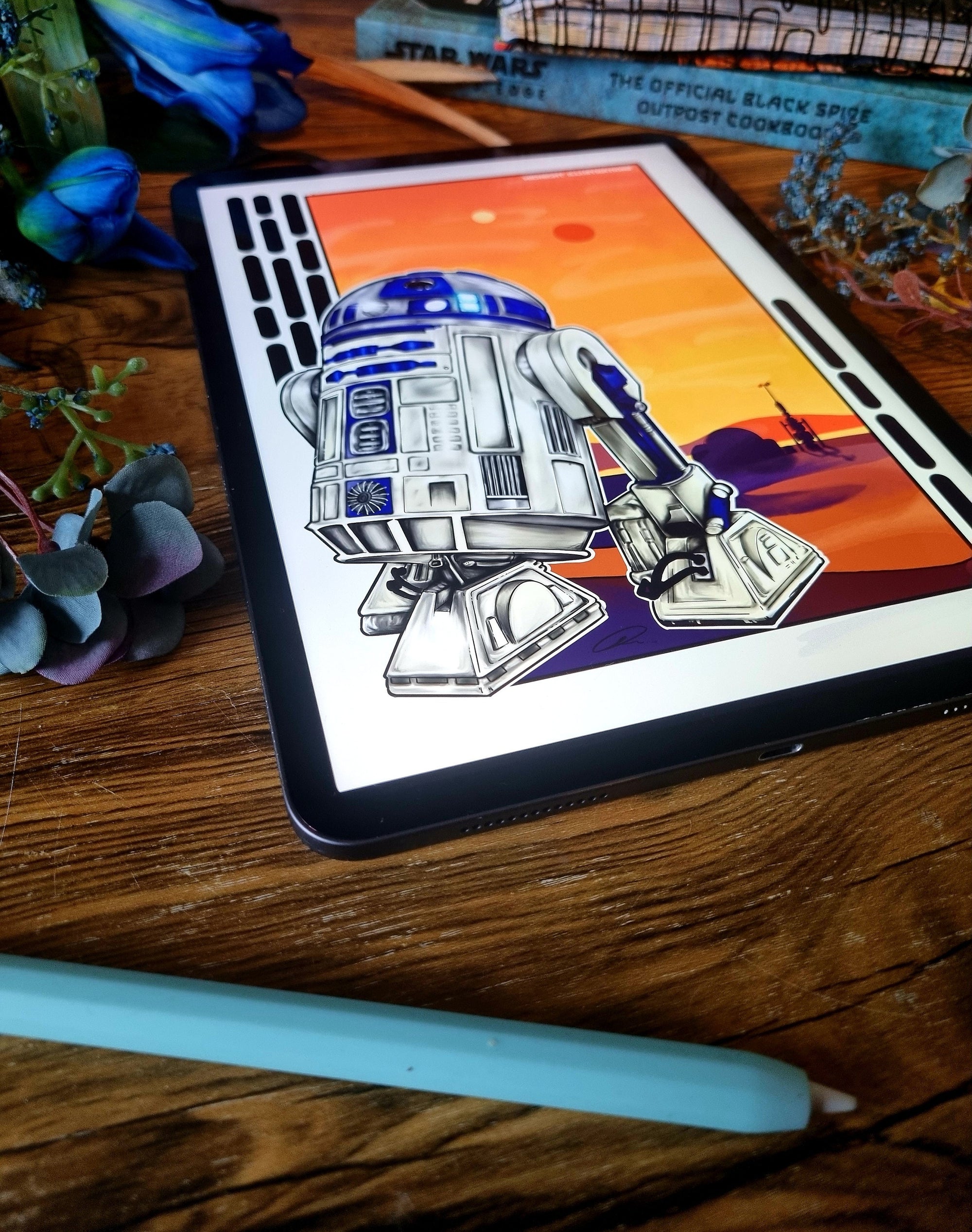 Droid| r2d2 | beautiful hand-drawn comic art | art print | illustration | Wall art |tatooine | unique | space | geeky | starwars| home decor