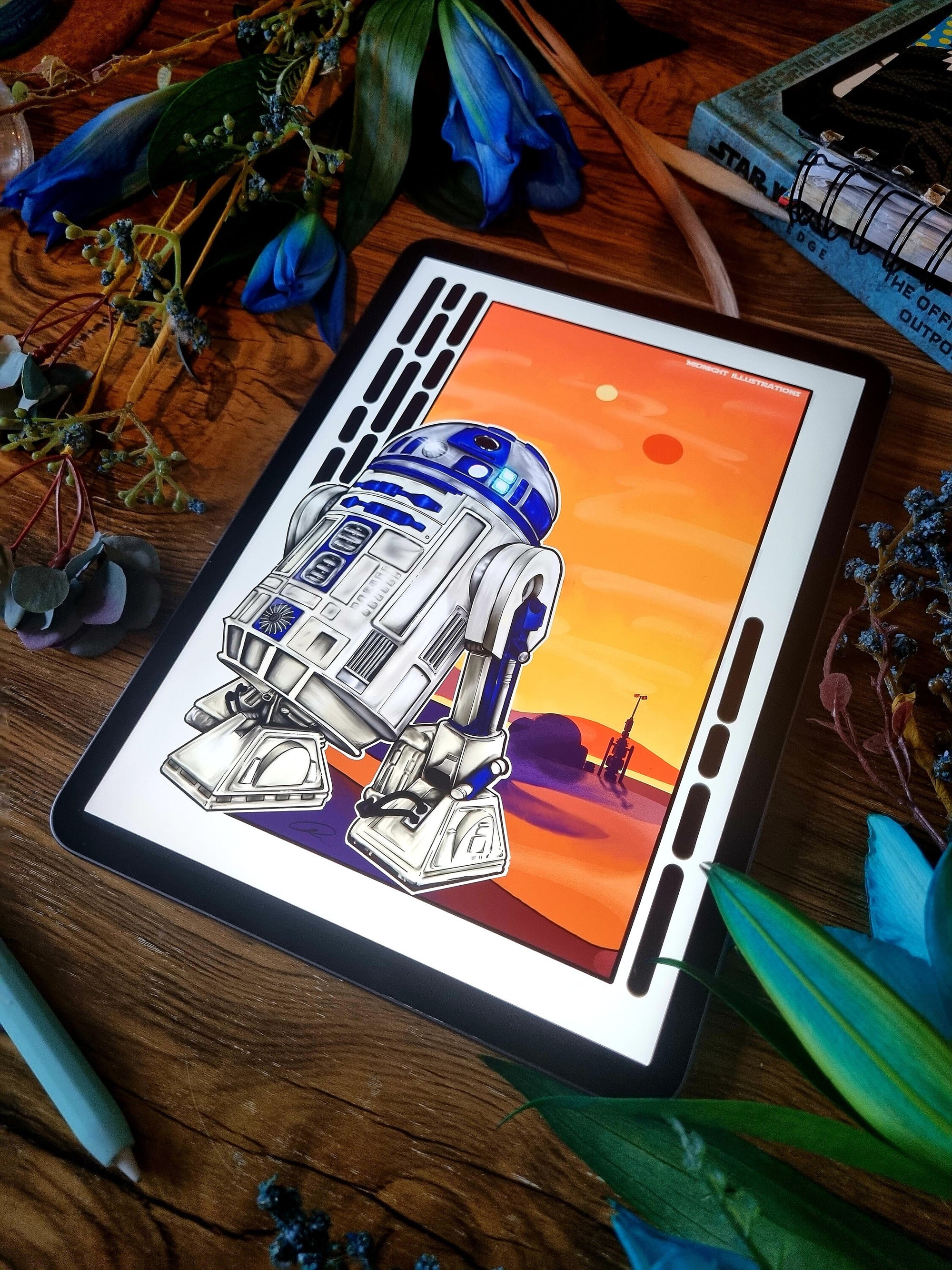 Droid| r2d2 | beautiful hand-drawn comic art | art print | illustration | Wall art |tatooine | unique | space | geeky | starwars| home decor