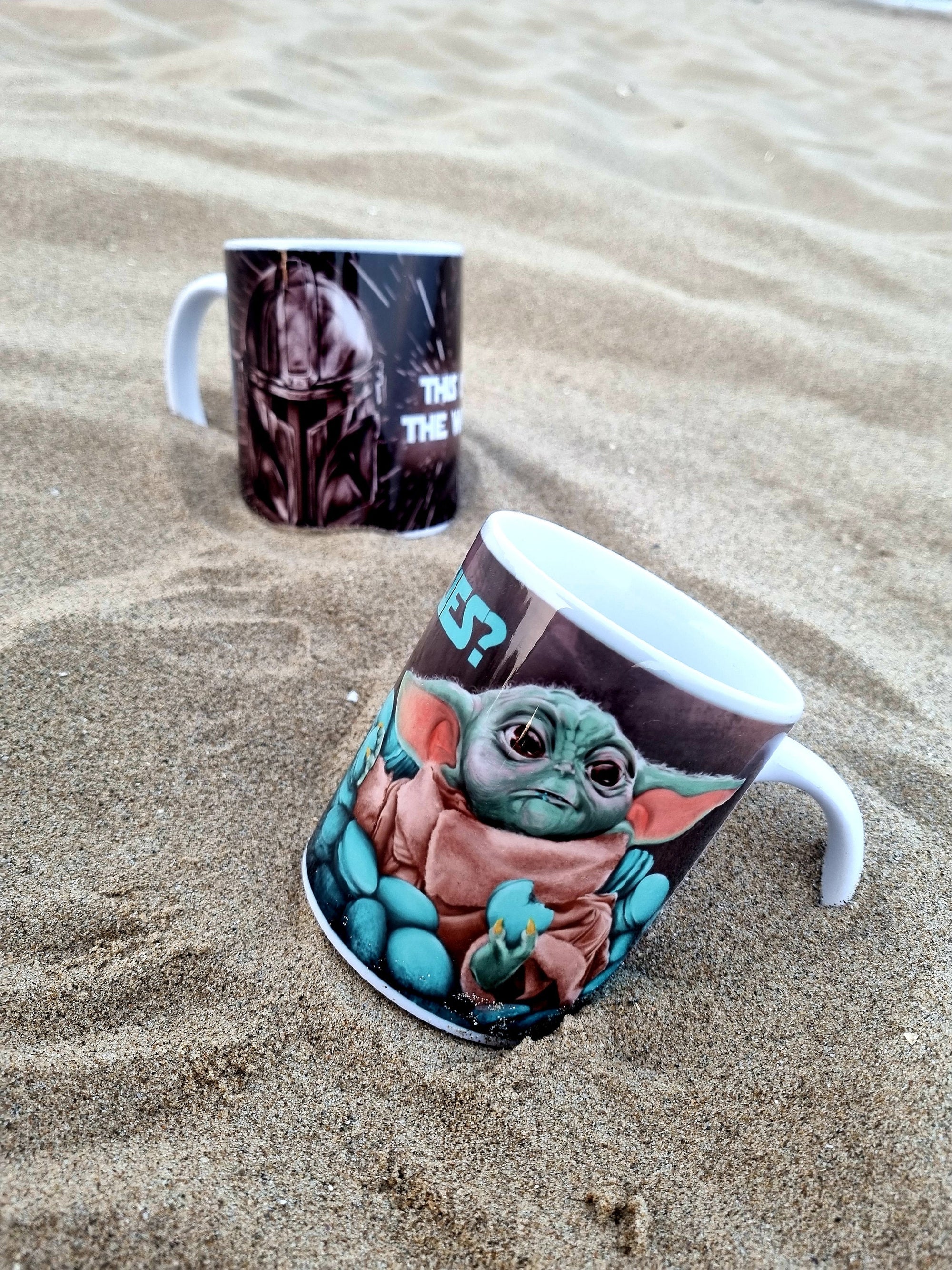 Baby yoda grogu cookies the mandalorian unique illustrated art design handmade, handpressed mug, tea cup. Mug functional art starwars