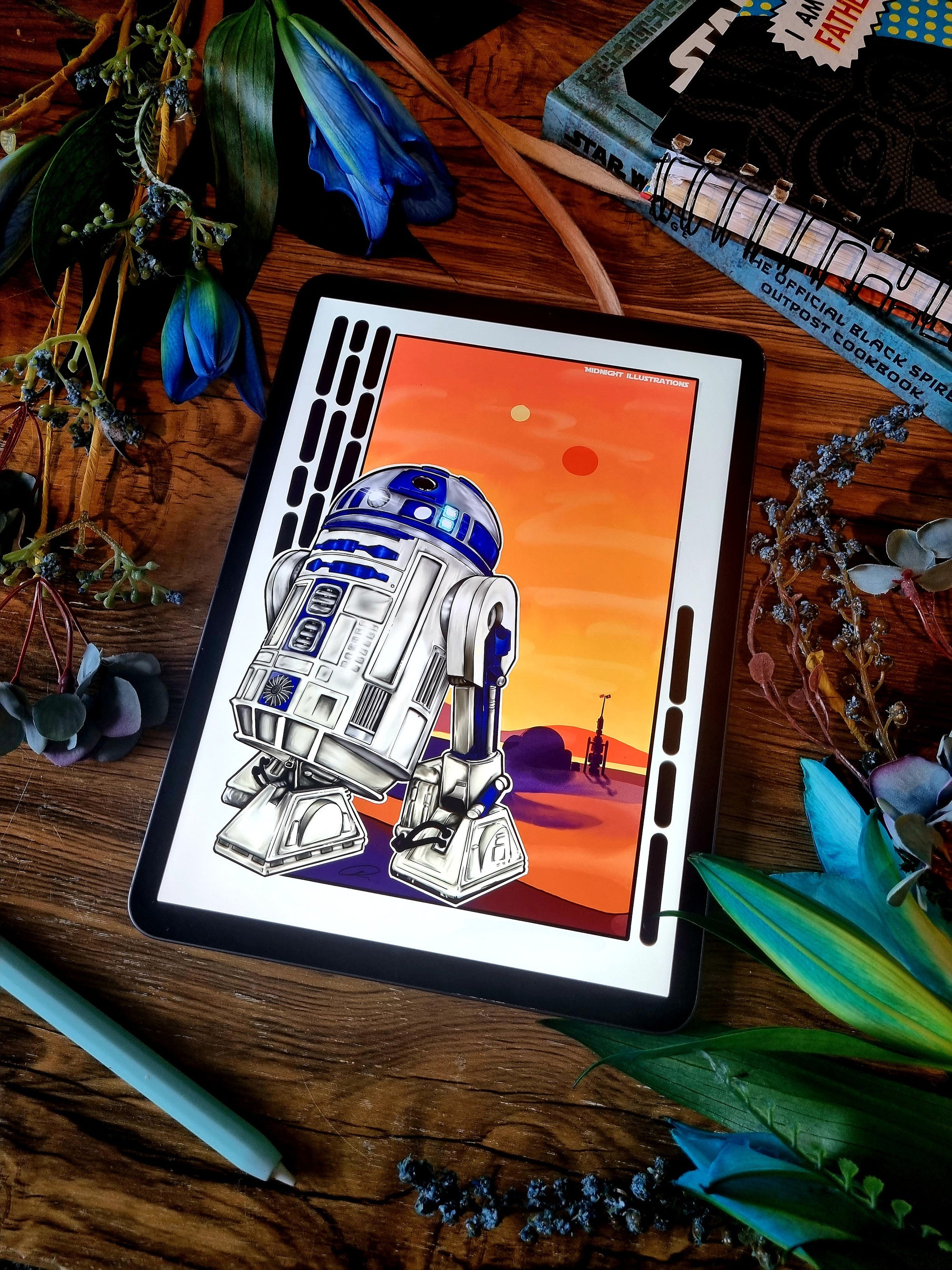 Droid| r2d2 | beautiful hand-drawn comic art | art print | illustration | Wall art |tatooine | unique | space | geeky | starwars| home decor