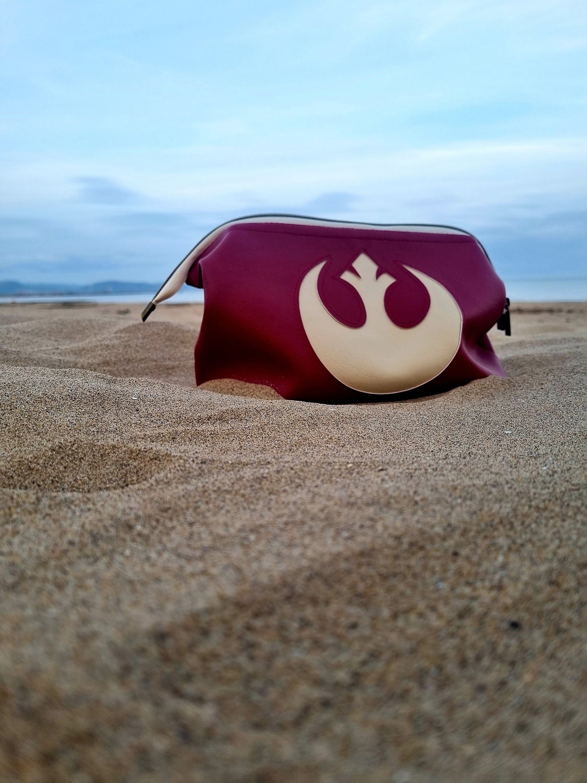 Luxurious vegan leather hand made starwars the rebel alliance stylish water resistant toiletry bag retreat bag in two colours hand finished