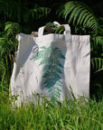 Hand printed lino print 100% organic fair trade fern nature whimsygoth cottagecore forestcore fairycore 10 oz flat base totebag fashion bag