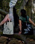 Hand printed lino print 100% organic fairtrade deathhead moth or butterfly gothic cottagecore forestcore fairycore 10 oz flat base totebag