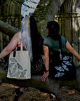 Hand printed lino print 100% organic fairtrade deathhead moth or butterfly gothic cottagecore forestcore fairycore 10 oz flat base totebag