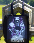 Handpressed unique illustrated art Bride of frankenstine 100% organic fair trade whimsygoth horror gothic 10oz flat base totebag fashion bag