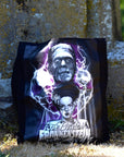 Handpressed unique illustrated art Bride of frankenstine 100% organic fair trade whimsygoth horror gothic 10oz flat base totebag fashion bag