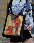 Handpressed unique art drawing harry potter fawkws phoenix magical creature 100% organic fairtrade gothic 10oz flat base totebag fashion bag