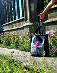 Handpressed unique pink robin art drawing illustration pink bird nature 100% organic fairtrade fairycore 10oz flat base totebag fashion bag