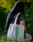 Hand printed lino print 100% organic fair trade fern nature whimsygoth cottagecore forestcore fairycore 10 oz flat base totebag fashion bag