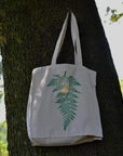 Hand printed lino print 100% organic fair trade fern nature whimsygoth cottagecore forestcore fairycore 10 oz flat base totebag fashion bag