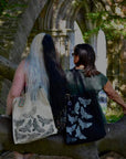 Hand printed lino print 100% organic fairtrade deathhead moth or butterfly gothic cottagecore forestcore fairycore 10 oz flat base totebag