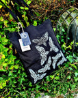 Hand printed lino print 100% organic fairtrade deathhead moth or butterfly gothic cottagecore forestcore fairycore 10 oz flat base totebag