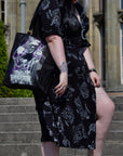 Handpressed unique illustrated art Bride of frankenstine 100% organic fair trade whimsygoth horror gothic 10oz flat base totebag fashion bag