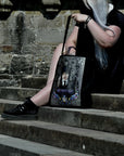 Handpressed unique art drawing wednesday addams halloween 100% organic fairtrade whimsygoth horror gothic 10oz flat base totebag fashion bag