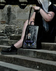 Handpressed unique art drawing wednesday addams halloween 100% organic fairtrade whimsygoth horror gothic 10oz flat base totebag fashion bag