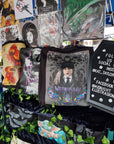 Handpressed unique art drawing wednesday addams halloween 100% organic fairtrade whimsygoth horror gothic 10oz flat base totebag fashion bag