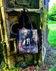 Handpressed unique art drawing wednesday addams halloween 100% organic fairtrade whimsygoth horror gothic 10oz flat base totebag fashion bag