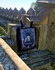 Handpressed unique art drawing wednesday addams halloween 100% organic fairtrade whimsygoth horror gothic 10oz flat base totebag fashion bag