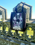 Handpressed unique illustrated art Bride of frankenstine 100% organic fair trade whimsygoth horror gothic 10oz flat base totebag fashion bag