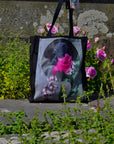 Handpressed unique pink robin art drawing illustration pink bird nature 100% organic fairtrade fairycore 10oz flat base totebag fashion bag