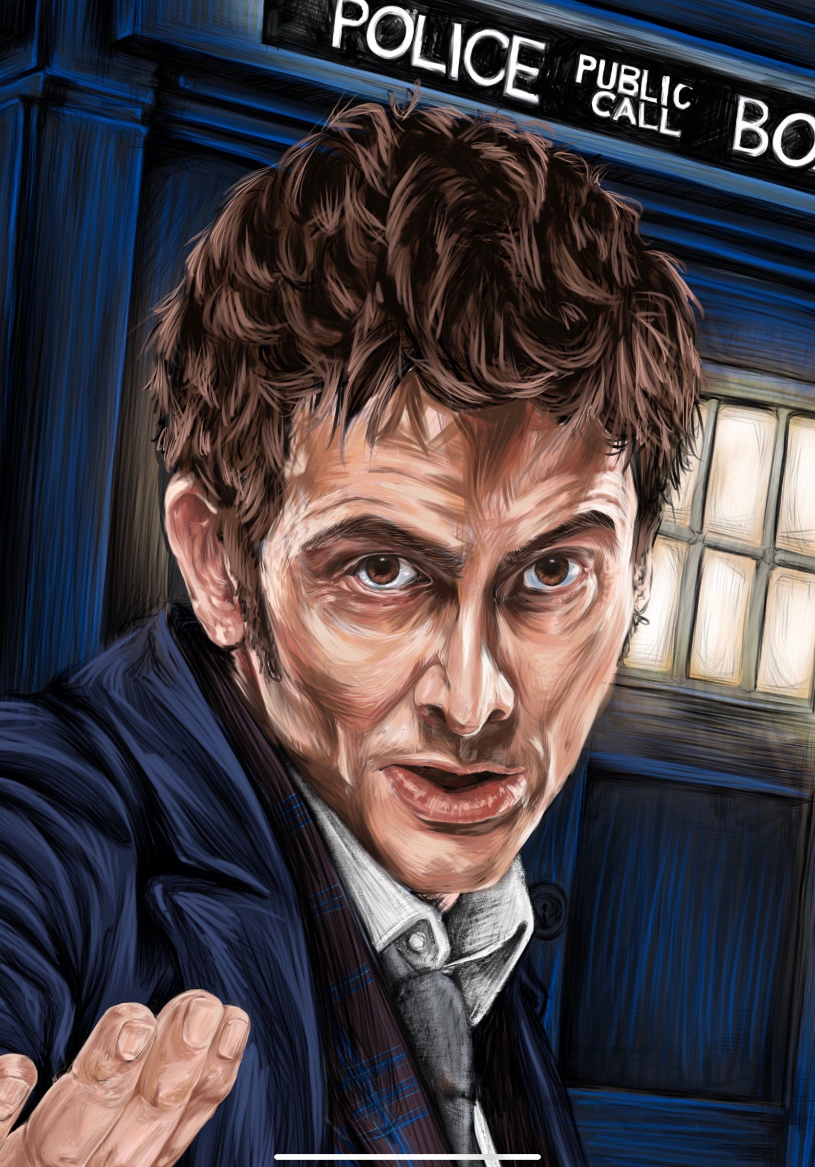 Doctor who 60th anniversary inspired hand drawn wall art art print illustration poster 14th doctor tardis David tennant galaffray artwork