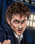 Doctor who 60th anniversary inspired hand drawn wall art art print illustration poster 14th doctor tardis David tennant galaffray artwork