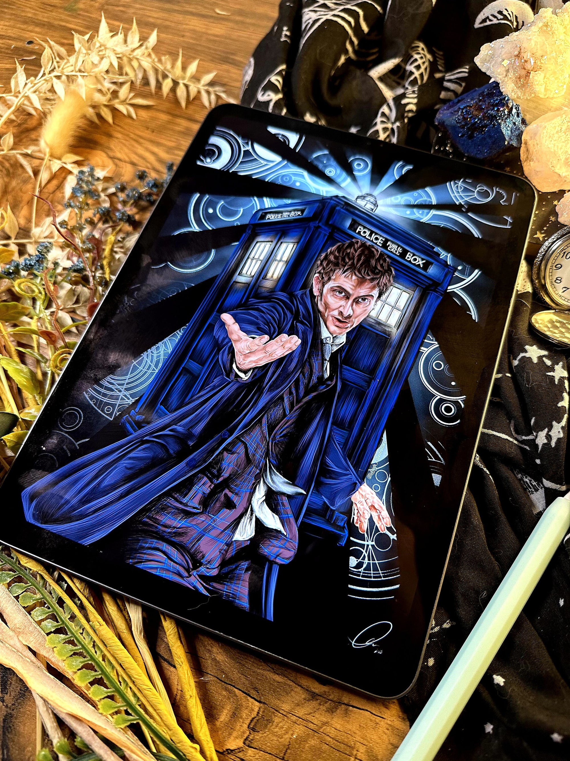 Doctor who 60th anniversary inspired hand drawn wall art art print illustration poster 14th doctor tardis David tennant galaffray artwork