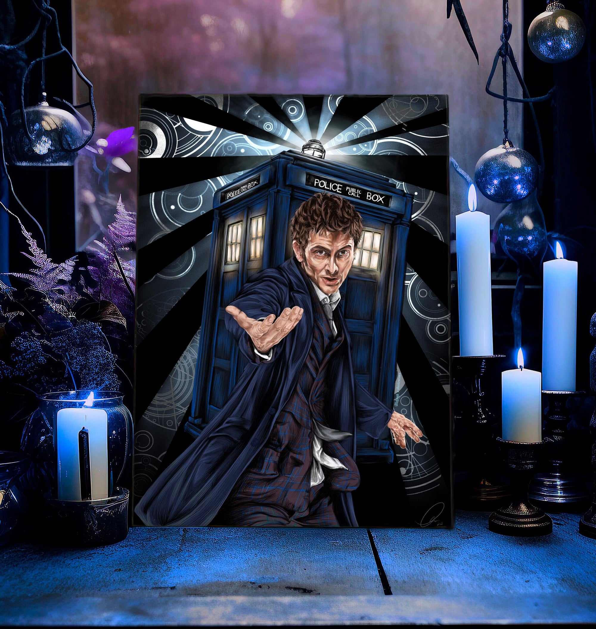 Doctor who 60th anniversary inspired hand drawn wall art art print illustration poster 14th doctor tardis David tennant galaffray artwork