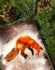 Winter snowy orange fox art print illustration art decor wall decor jumping playful fox print fix watercolour art print forestcore