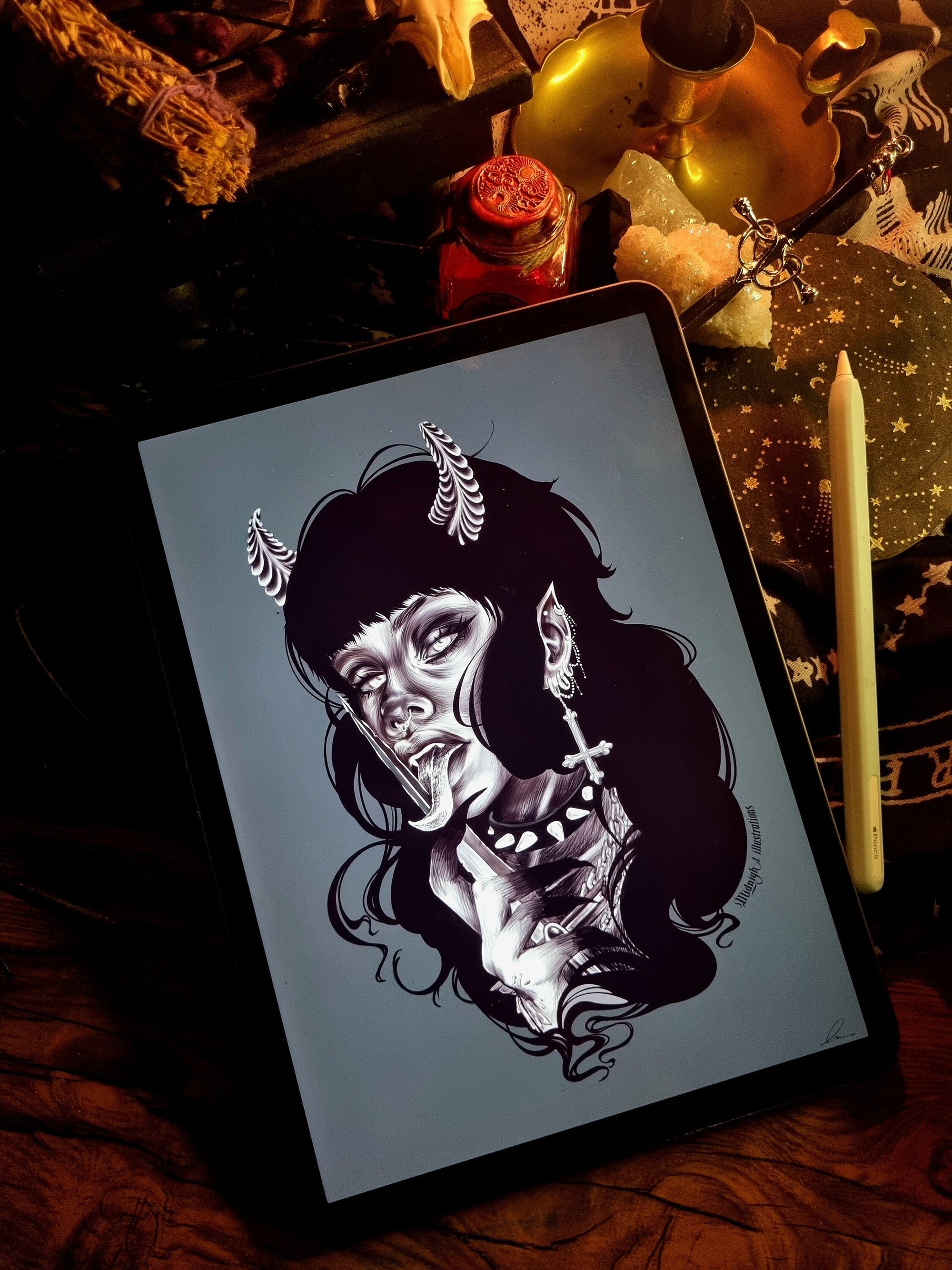 Devil demon tattoo Halloween sexy she devil bdsm female art illustration art print wall art alternative gothic home decor
